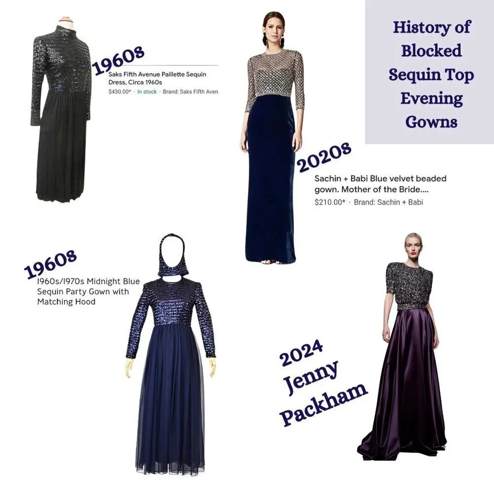 Vintage 60s Country Miss THE SUBURBAN Blue Sequin Velvet Blocked Evening Dress S